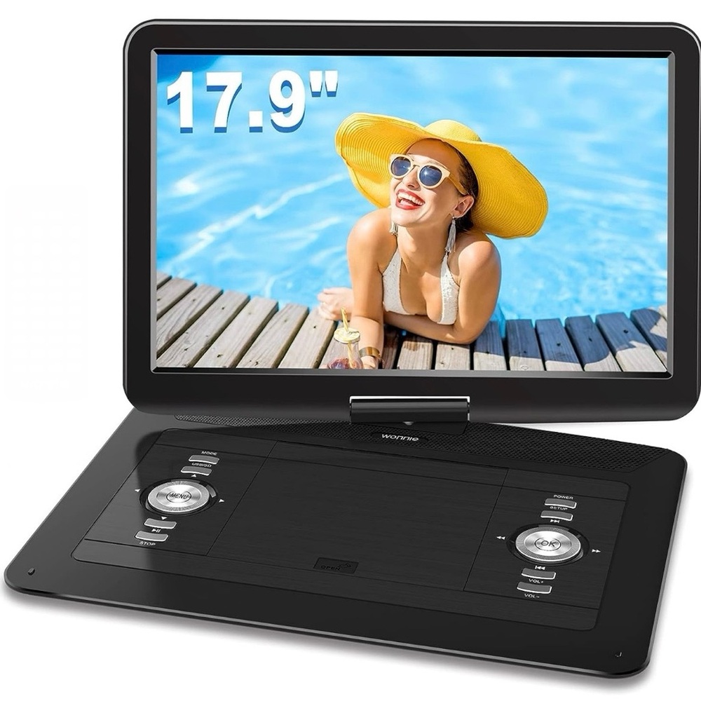 WONNIE 17.9" LARGE Portable DVD Player w/ 15.4" HD Swivel Screen, 6 Hrs Battery
